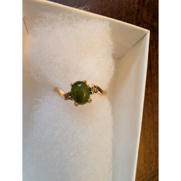 10 K Gold Plated Jade & Diamond Accent Ring Size 9 - Picture 4 of 7